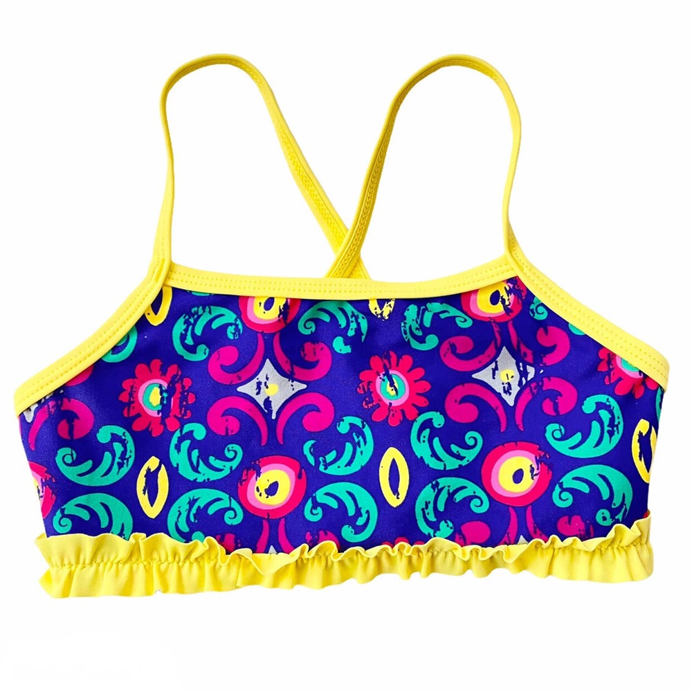 NWT Hanna Andersson Swim Top Seperates Purple Floral Yellow Ruffle Girls 140/ 10